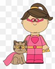 Superhero Girl With A Cat Clip Art - Superhero Girl With A Girl Skateboard Clipart Emoji,Cat Emotions Illustration