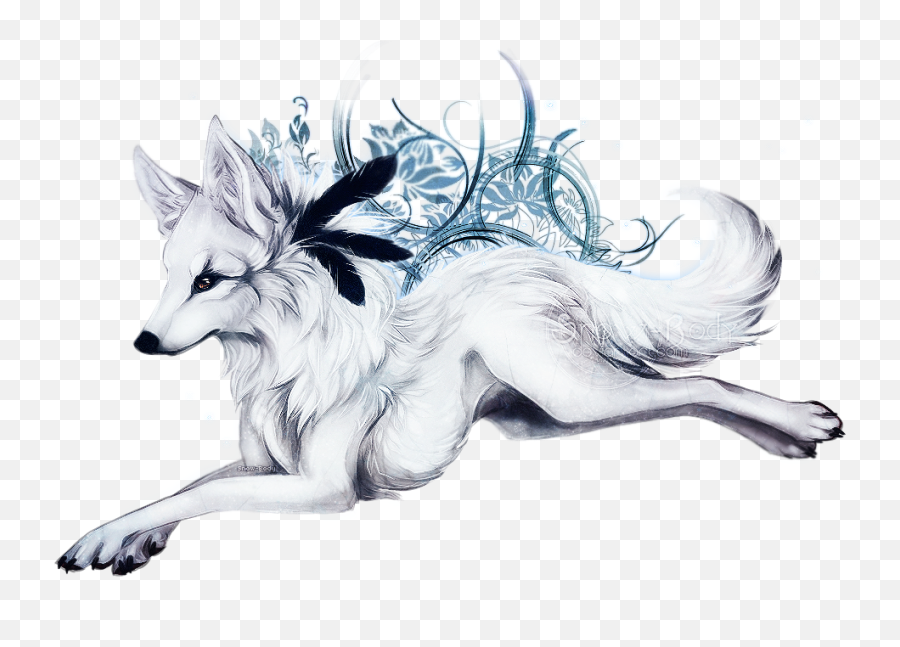 Fantasy Wolf Feathers Sticker By Franzi - Fantasy Wolf Transparent Background Emoji,Wolf Emoji Art