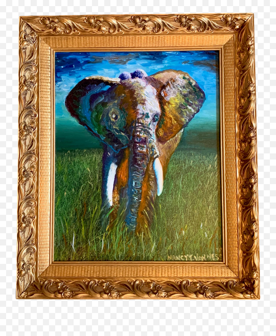 Original Oil Painting Of Elephant - Picture Frame Emoji,My Canvas Is The Tapestry Of Human Emotion