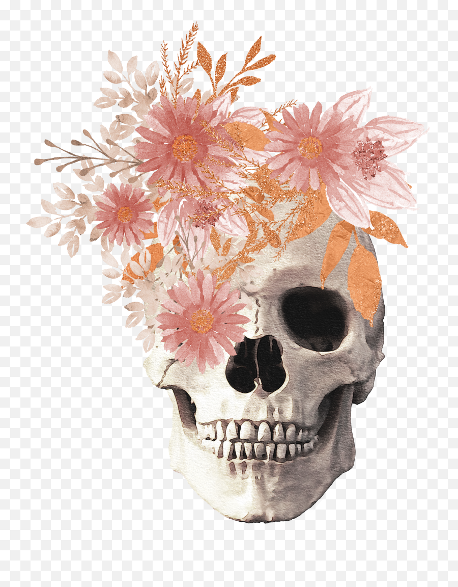 Skeleton Skull Floral Flowers Sticker - Scary Emoji,Skeleton Emojis And Flower Emojis