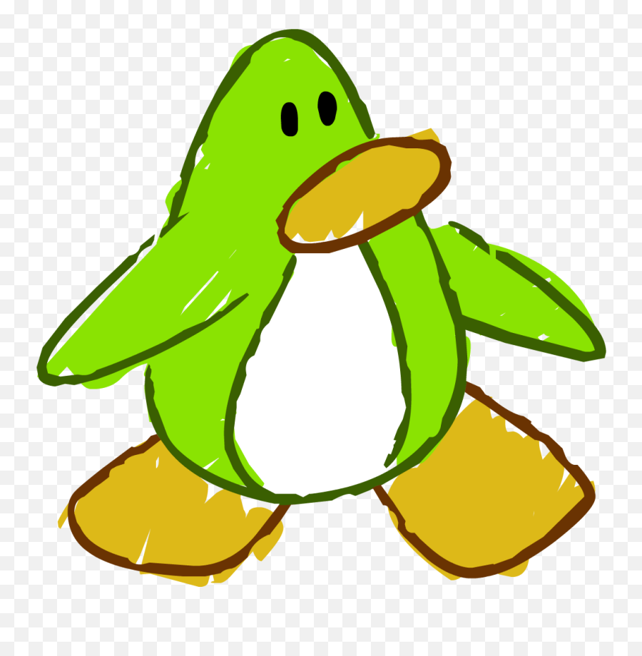 Doodle Dimension Penguin Lime Green - Club Penguin Orange Club Penguin Doodle Penguin Png Emoji,Pizza And Tent Emoji