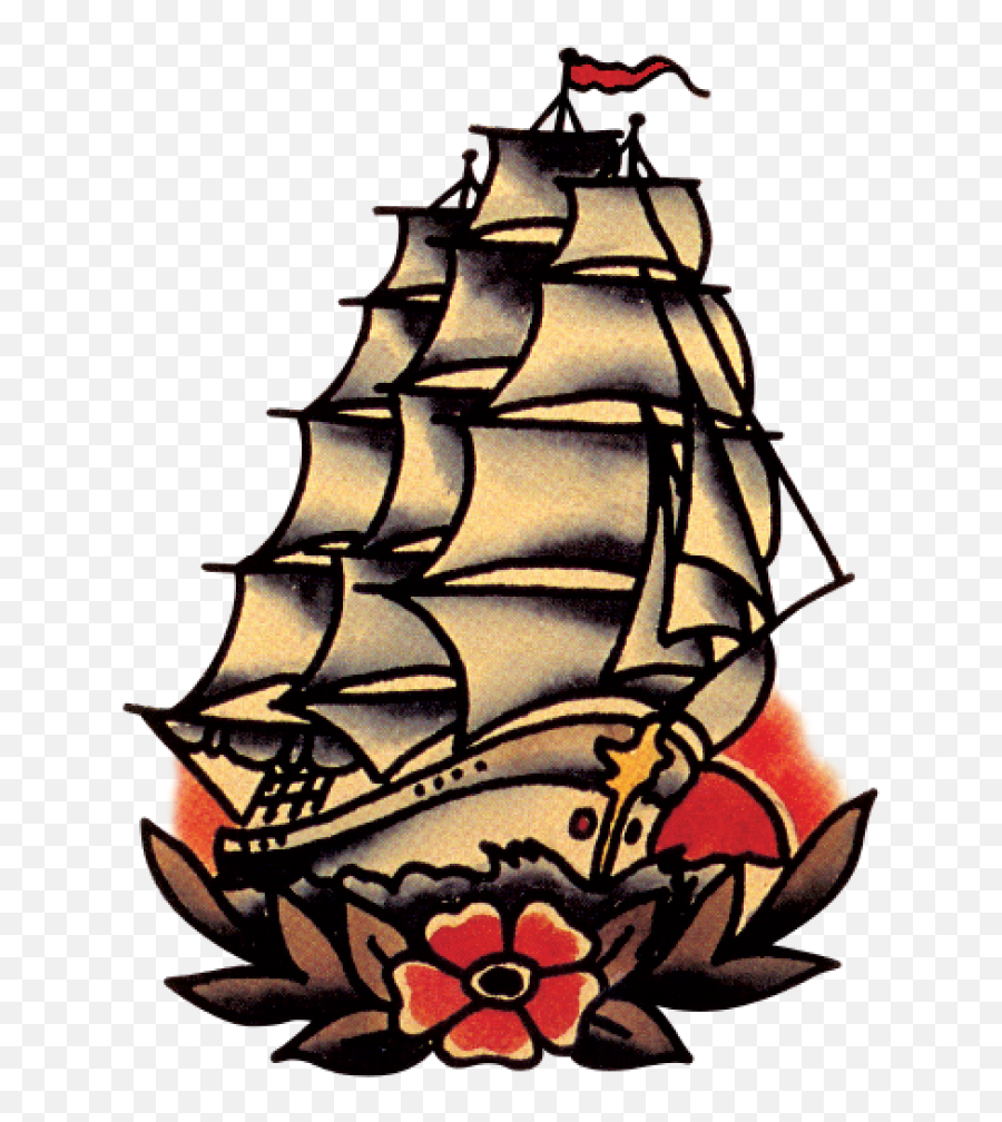 Download Tattoo School Old Traditional - Sailor Jerry Ship Tattoo Emoji,100 Emoticon Tattoo