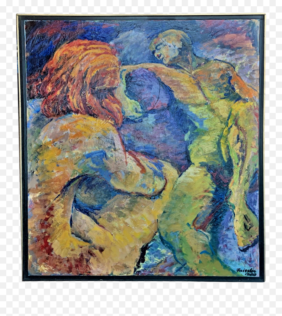 Vintage Expressionist Figural Oil On Canvas Signed And Dated - Picture Frame Emoji,Emotion Modern Art