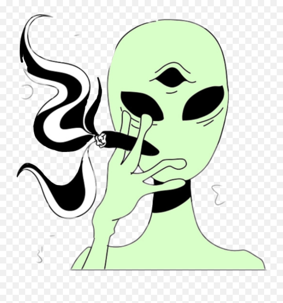 Skull Png Tumblr - Alien Green Tumblr Sticker By Aurora Smoking A Blunt Drawing Emoji,Alien Emoji Wallpaper