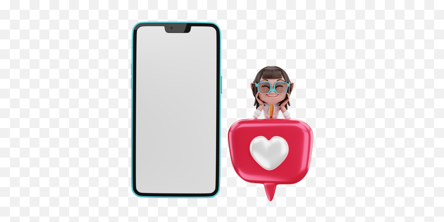 Premium Woman Looking At Love With Cellphone 3d Illustration Emoji,Emoji Looking At Phone