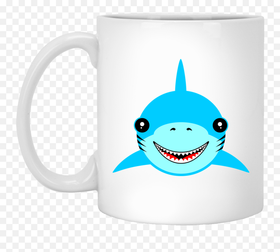 Happy Shark White Mug - Magic Mug Emoji,Shark Emoticon