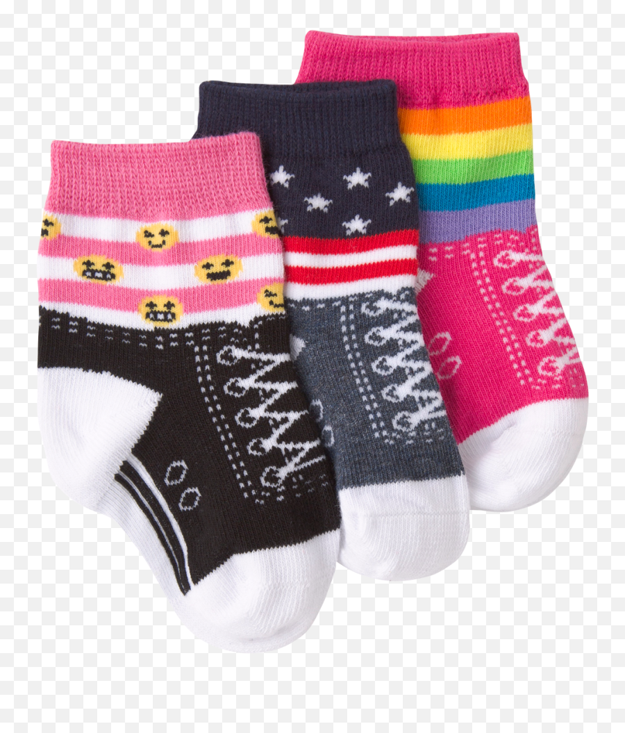 Infantu0027s Rainbow Stripe Shoe Three Pair Crew Socks Emoji,Emojis For Knitters