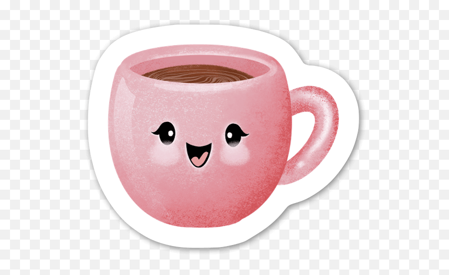 Buy Happy Teacup - Pink Die Cut Stickers Stickerapp Emoji,Smile Emoji With Coffee