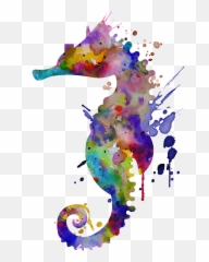 Colorful Seahorse Silhouette Beach Towel - Colorful Seahorse Art Emoji,Facebook Emoticons Seahorse
