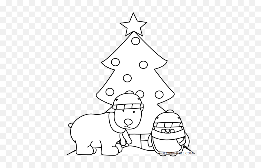 Black And White Polar Bear Penguin And Christmas Tree 8k2pcj - Polar Bear Christmas Color Emoji,Nightmare Before Christmas Emoji Download
