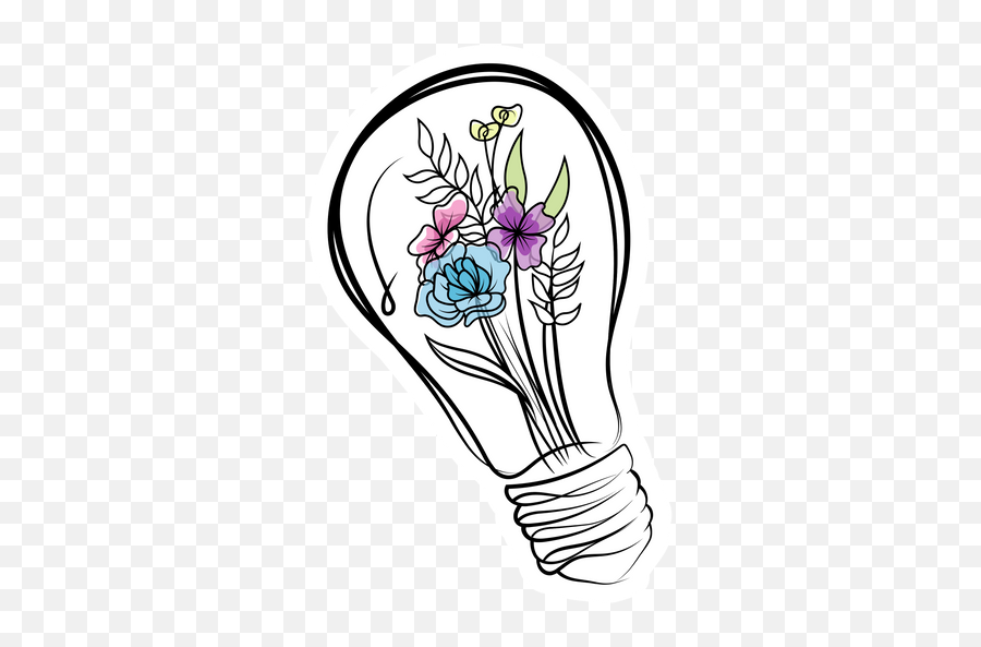 Light Bulb With Flowers Sticker - Sticker Mania Drawing Flowers In Light Bulb Emoji,Light Bulb Emoji