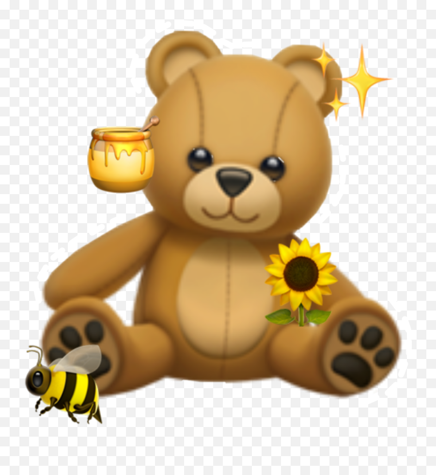 Bear Honey Bee Sunflower Sticker - Iphone Teddy Bear Emoji Png,Honey Bee Emoji
