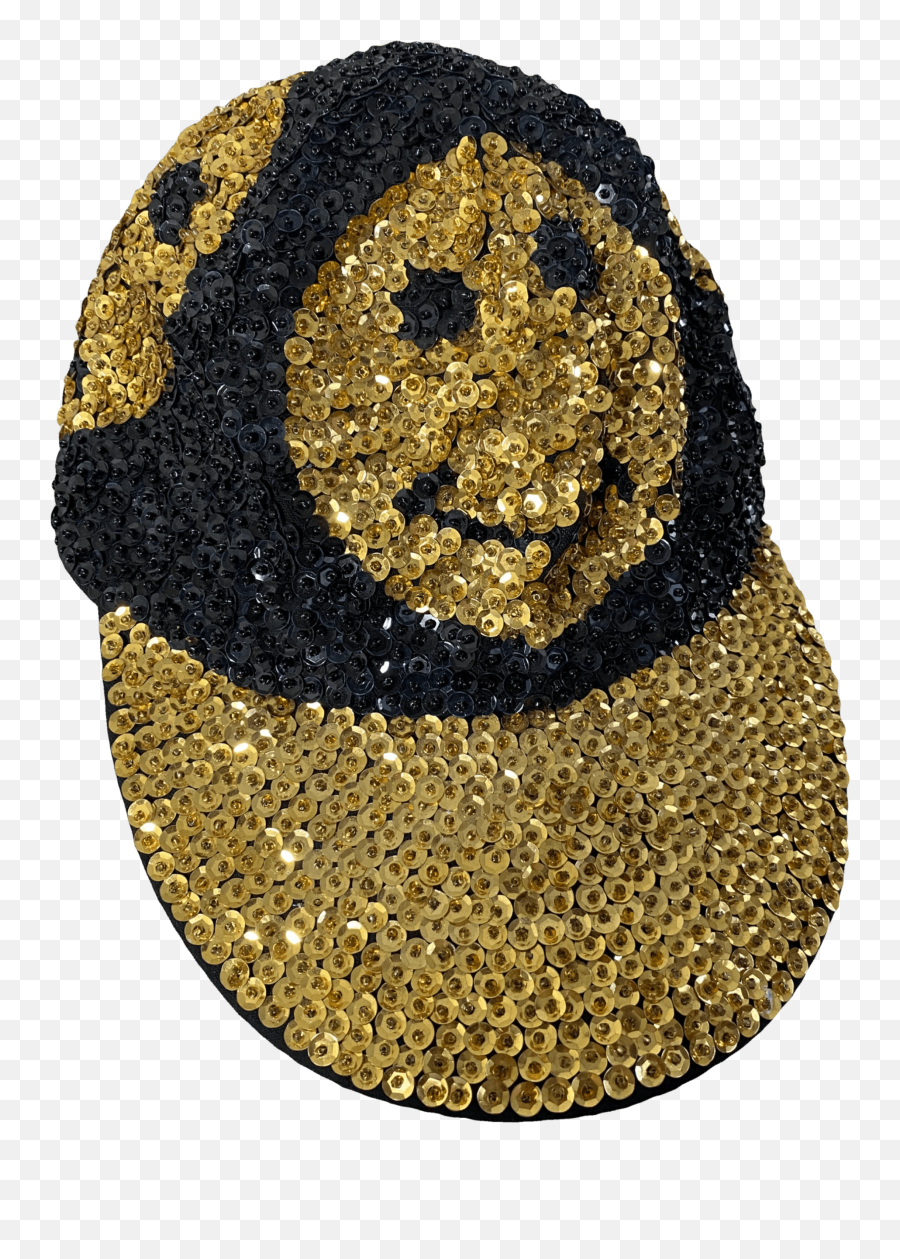 Black And Gold Sequin Hat With Happy - Dot Emoji,80s Retro Emoticon