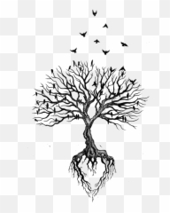 Tree Root Tattoo Bird Heart - Withered Crow Flies Png Tree Tattoo Design Emoji,Using Emojis Add Your Tattoos Silhouette