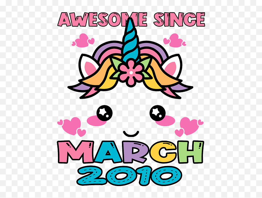 Kid 10th Birthday Girl Unicorn Face Awesome Since March 2010 - Pretty Crop Top For Girls Emoji,Girls Emoji T Shirts Size