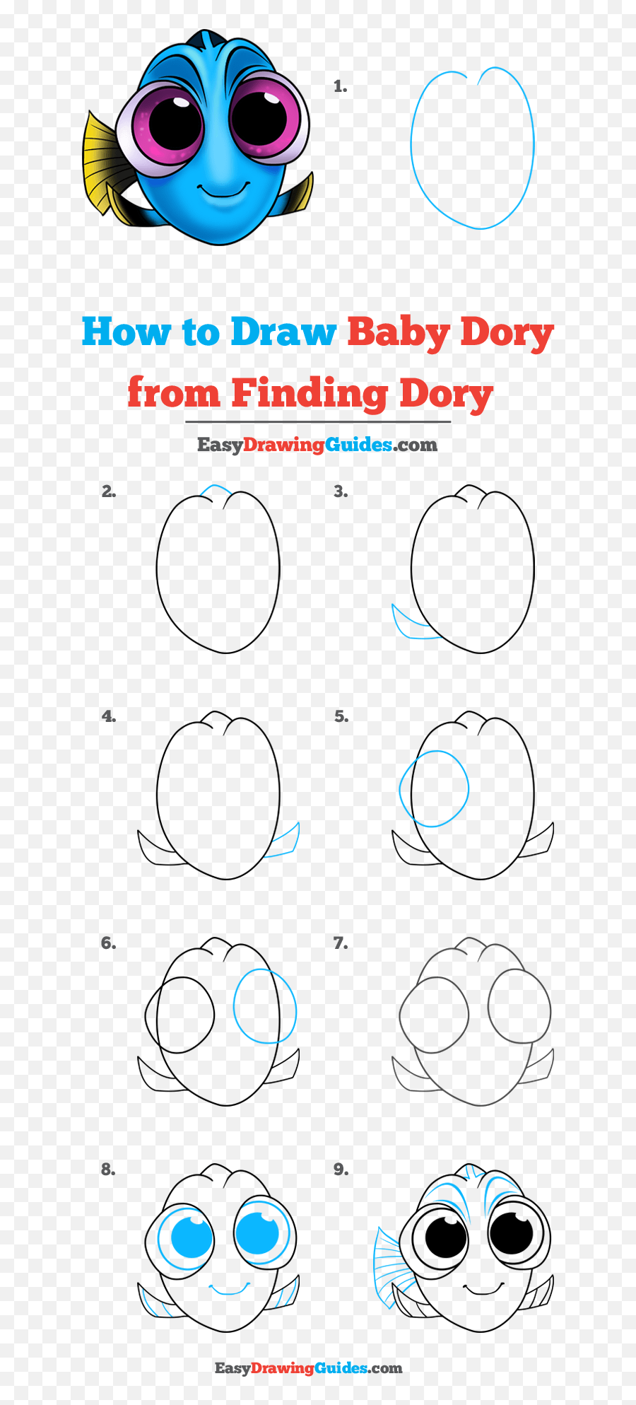 How To Draw Baby Dory From Finding Dory - Really Easy Dory Drawing Step By Step Emoji,Finding Nemo Emoticons