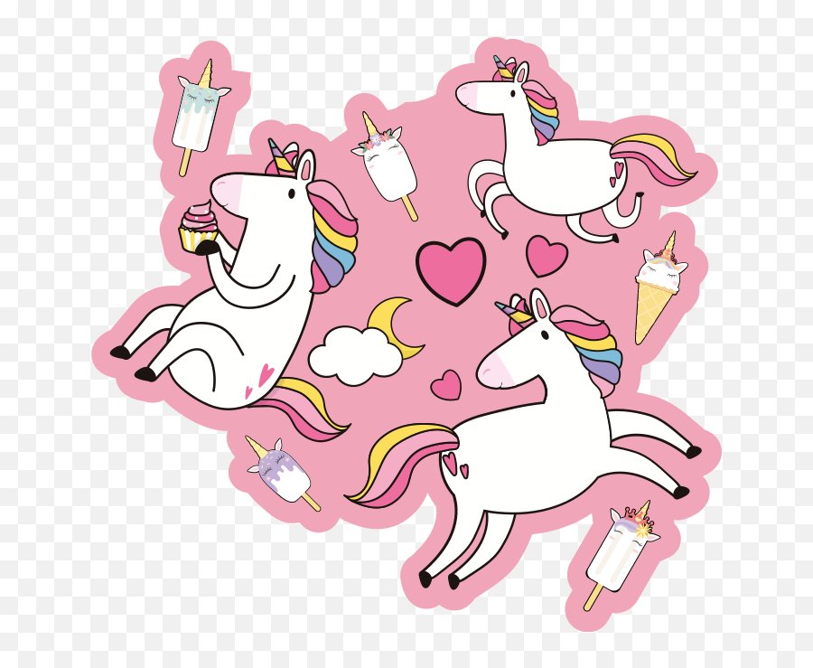 Hearts And Clouds Unicorn Pattern Sticker - Tenstickers Emoji,Cute Easy Drawings Of Unicorn Emojis