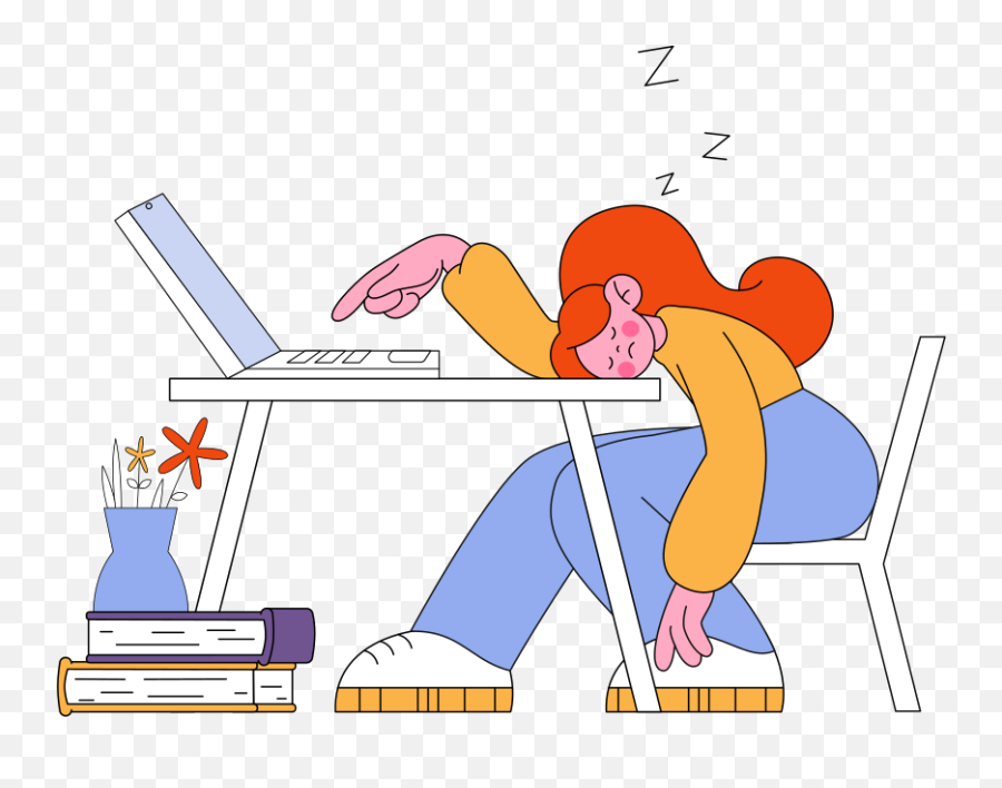 Tired Girl Sleeping At The Desk At Work Illustration In Png Svg Emoji,Cute Emoji Text Tired