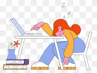 Tired Girl Sleeping At The Desk At Work Illustration In Png Svg Emoji,Cute Emoji Text Tired
