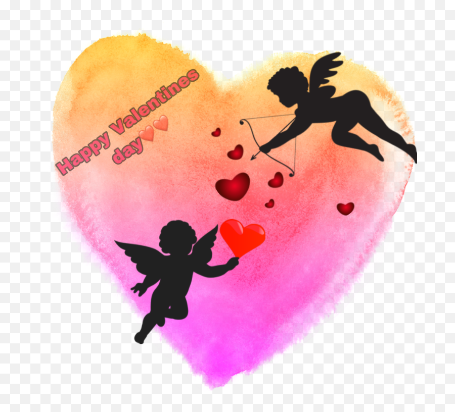 Happy Valentines Day - Silhouette Angel Clipart Black And White Emoji,Happy Valentine's Day Emoji Text
