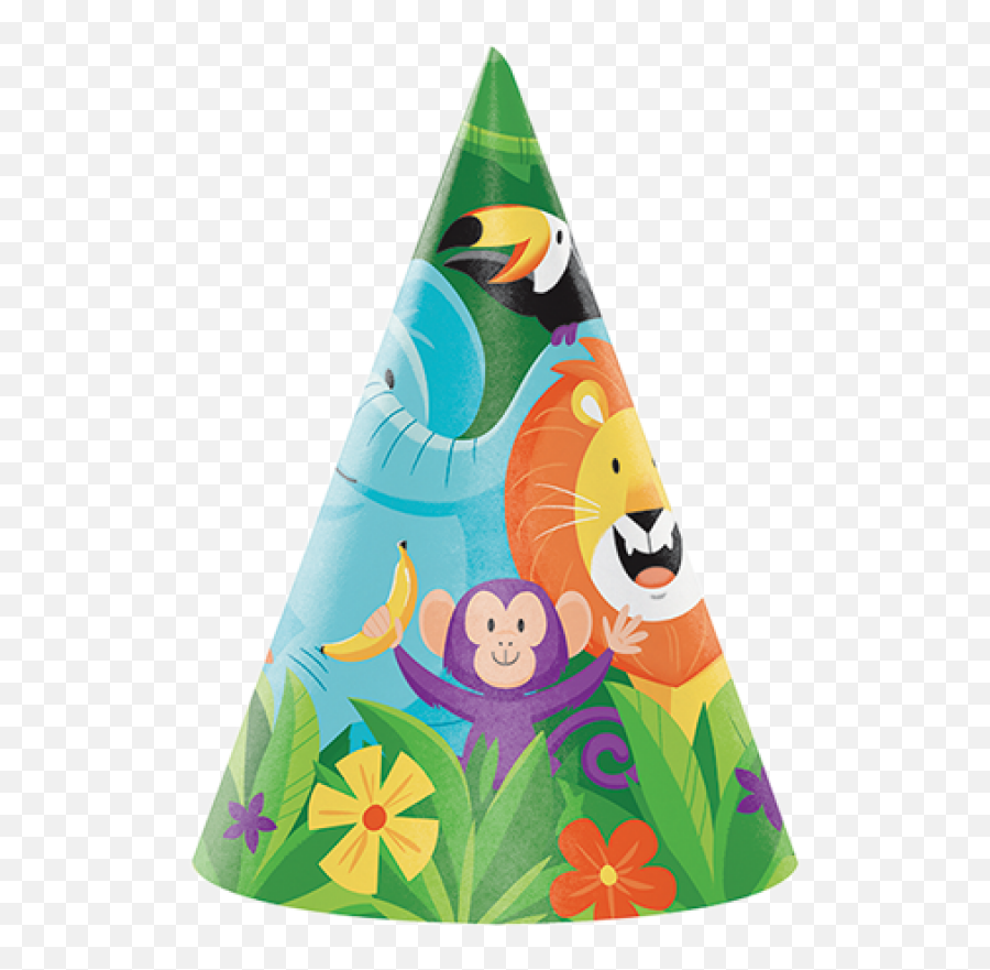 Jungle Safari Cone Shaped Party Hats - Safari Party Hat Emoji,Birthday Party Hat Emoticons