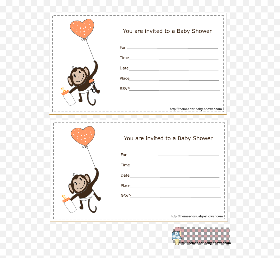 Cute Monkey Png - Boy Free Template For Blank Baby Shower Horizontal Emoji,Free Emoji Invitation Template