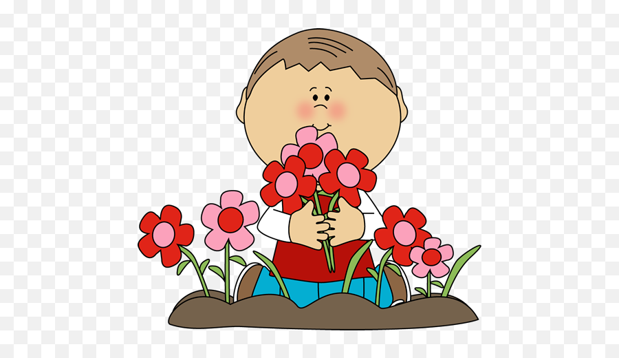 Flower Clipart Child Flower Child - Boy Picking Flowers Cartoon Emoji,Flower Child Emoji