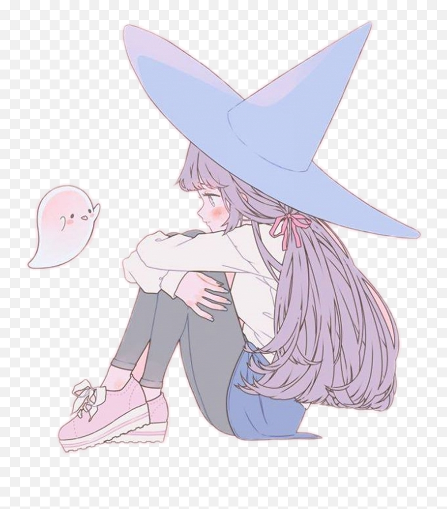Cute Anime Girl Witch Hat - Witch Profile Pic Aesthetic Emoji,Anime Emoji Blanket