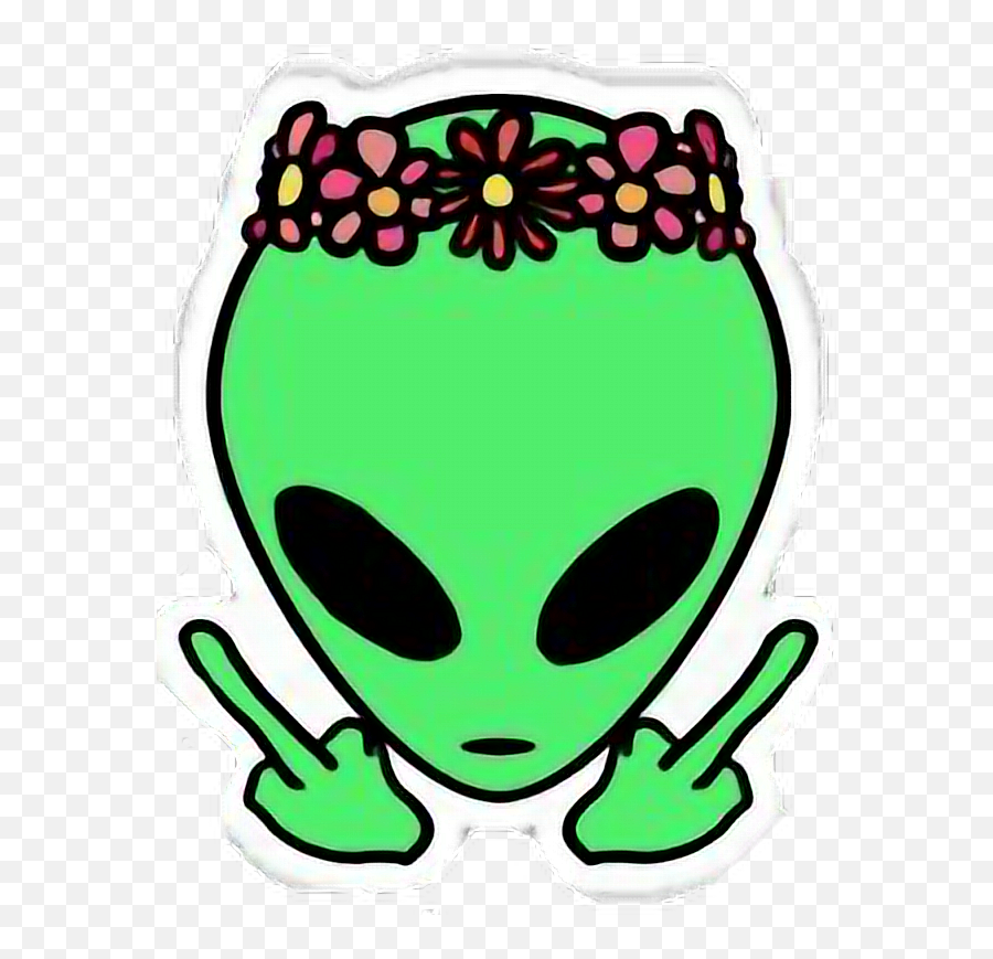 Aesthetic Grunge Alien Flowercrown - Dot Emoji,Alien Emoji With Flower Crown