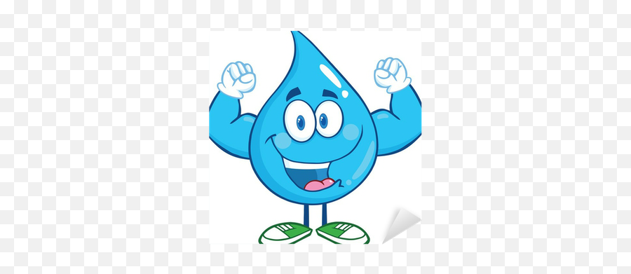 Water Drop Cartoon Mascot Character Showing Muscle Arms Sticker U2022 Pixers U2022 We Live To Change Emoji,Emoticon Muscles