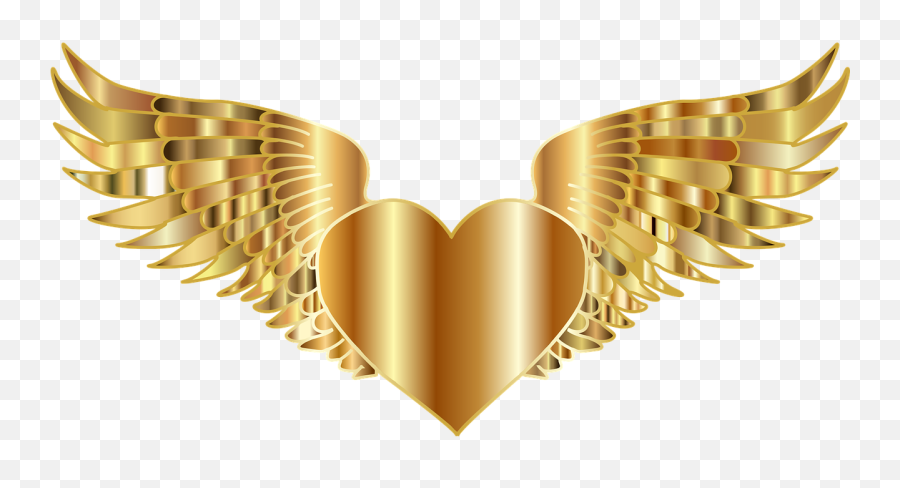Heart Wings Flying - Transparent Golden Heart Png Emoji,Emotions And Wings