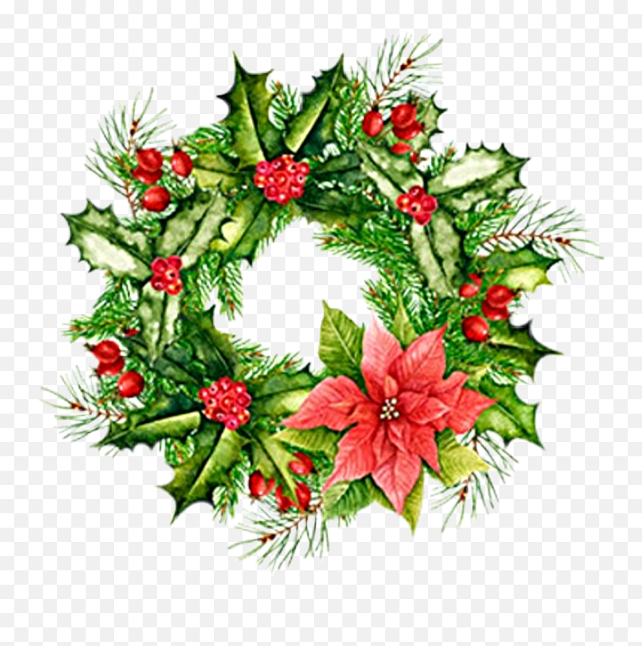 Watercolor Wreath Pine Garland Sticker - Floral Emoji,Wreath Emoji Transparent Background