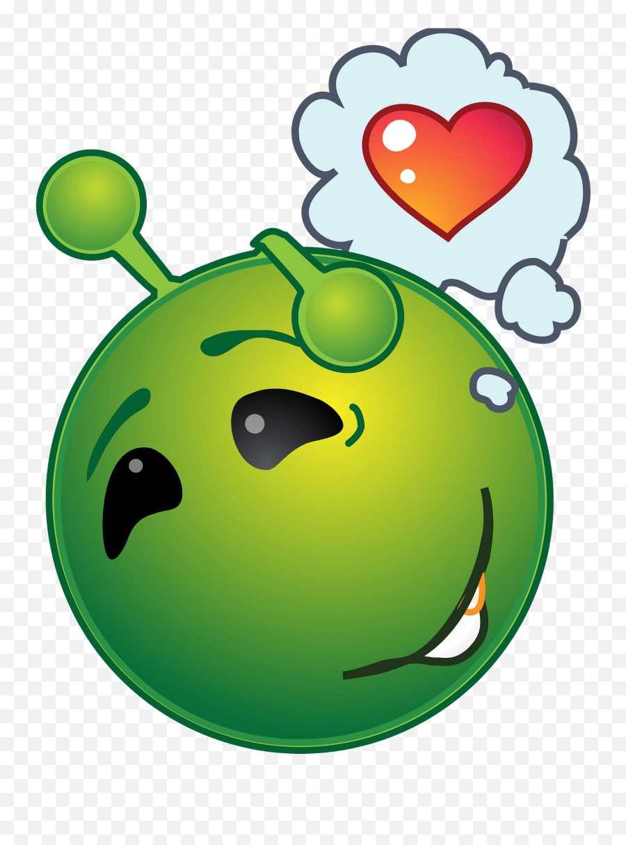 Smiley Green Alien Dreamy Love Clipart - Smiley Alien Emoji,Dreaming Emoji