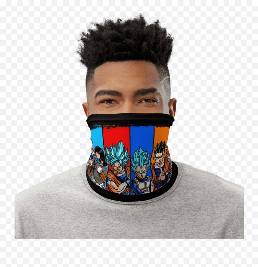 Dragon Ball Z Various Characters Black Face Covering Neck Gaiter Emoji,Oni Mask Emoji