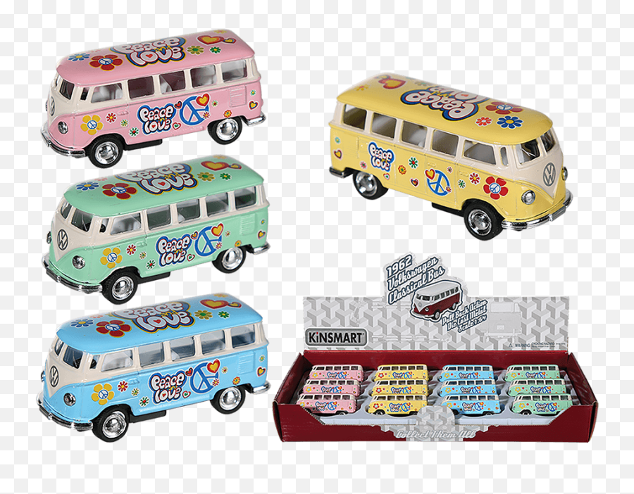 Official Volkswagen Diecast Kinsmart Vw T1 Bus 1962 Peace U0026 Love 65cm - Volkswagen Type 2 Emoji,Vw Hippie Emoji