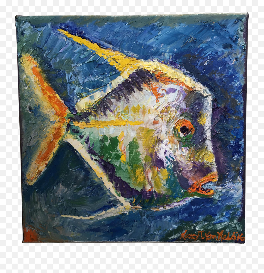 One Fish Original Oil Painting 10x10 On Canvas In 2021 Emoji,Fish Emotions