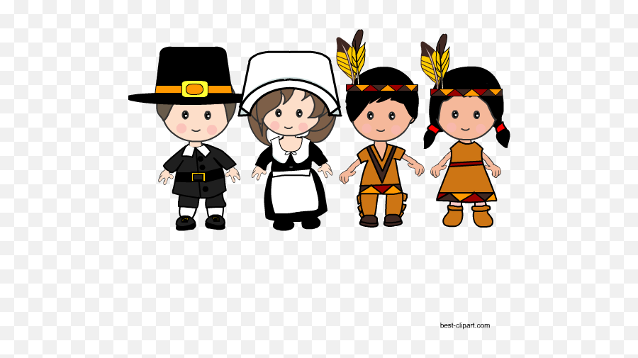 Free Thanksgiving Pilgrims And Native Americanu0027s Clip Art - Clip Art Pilgrim Boy And Girl Emoji,Animated Thanksgiving Emoji