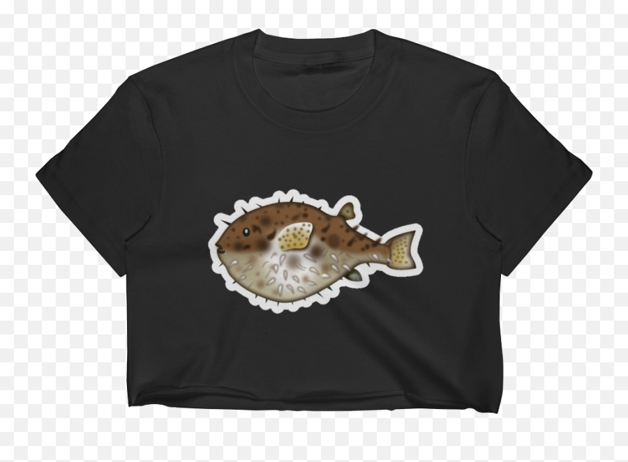 Emoji Crop Top T Shirt - Crew Neck,Pufferfish Emoji