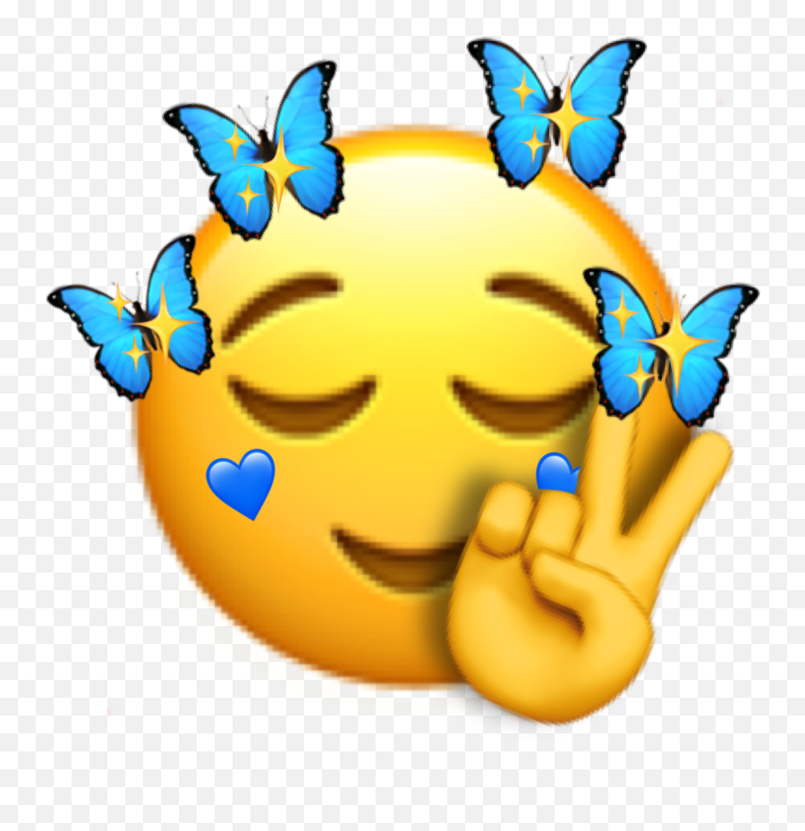 Butterfly Art Emoji Blue Sticker - Happy Emoji With Blue Butterfly,Emoticon Blue Butterfly