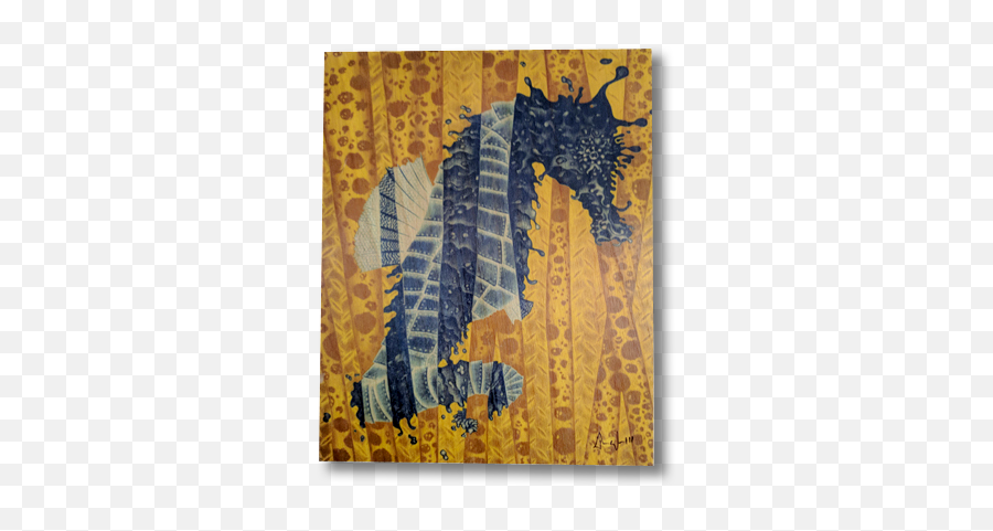 Fragmented Seahorse Wood Print Blue On A Yellow Background - Rug Emoji,Facebook Emoticons Seahorse