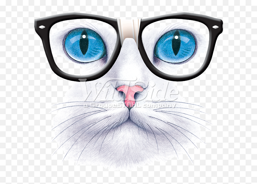 Download Hd Blue Eyed Cat With Nerd Glasses - Cat With Cat Face T Shirt Emoji,Nerd Emoji