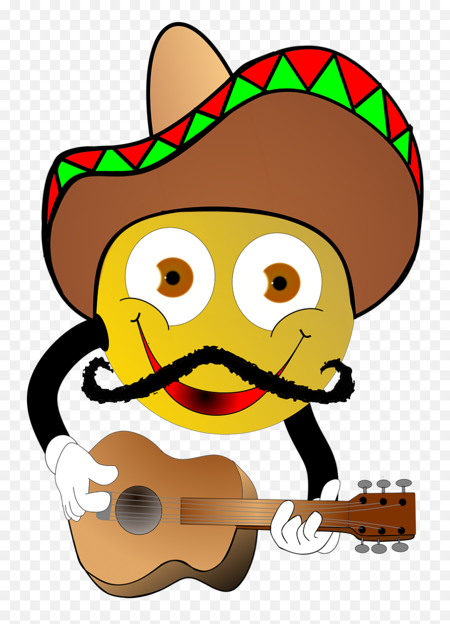 Cartoon Mexicans Smiley Guitar - Dibujos De Mexicanos Animados Emoji,Cartoon Party Emoji