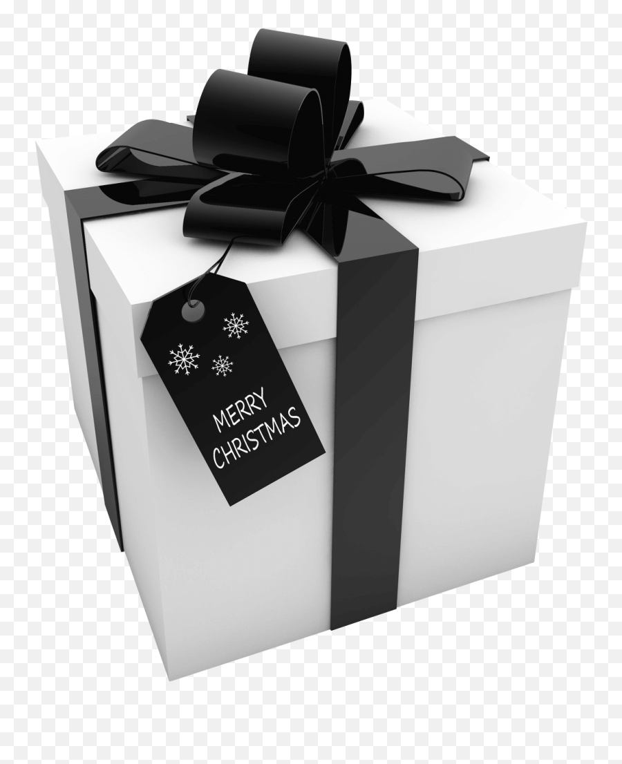 3d White Gift Box Png Black Ribbon Happy Christmas - Image White Box With Black Ribbon Emoji,Merry Christmas Emoji Png