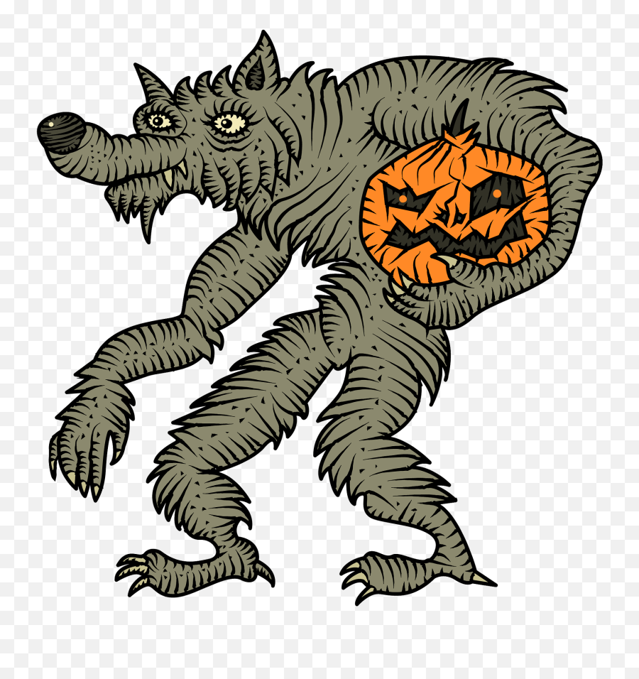Werewolf With Pumpkin Clipart - Clipart Halloween Loup Garou Emoji,Werewolf Emoji