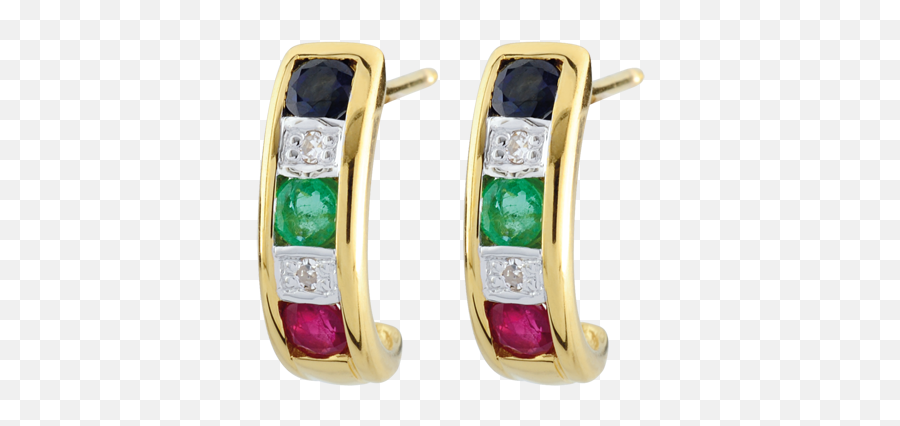 Earrings - Yellow Gold 9 Carats Ruby Emerald Blue Sapphire C2270 Emoji,Emotions Of Ruby