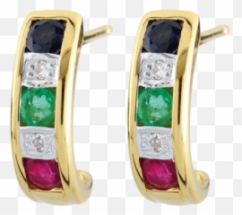 Earrings - Yellow Gold 9 Carats Ruby Emerald Blue Sapphire C2270 Emoji,Emotions Of Ruby