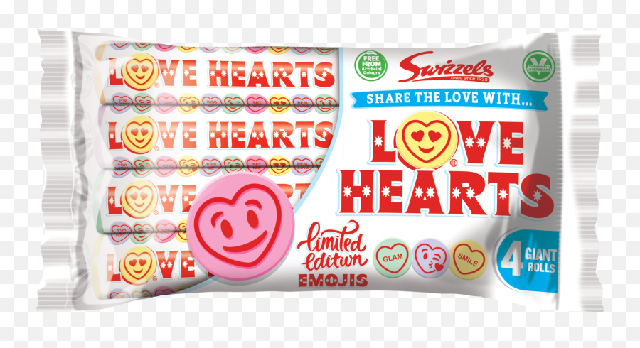Swizzels Giant Love Hearts Rolls 4 Pack - Swizzels Giant Love Hearts Roll Emoji,Milkshake Emoji