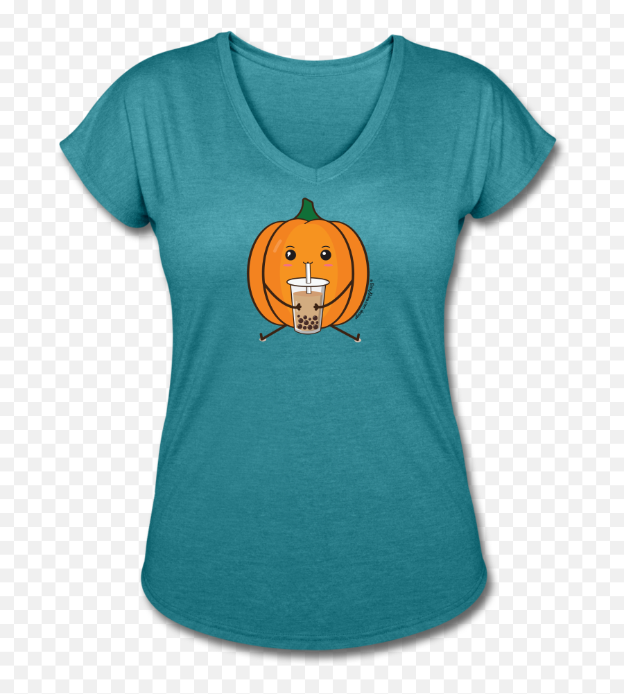 Womenu0027s Pumpkin Boba Tea T - Shirt Halloween Boba Tea Shirt Boba Womenu0027s Triblend Vneck Tshirt Emoji,