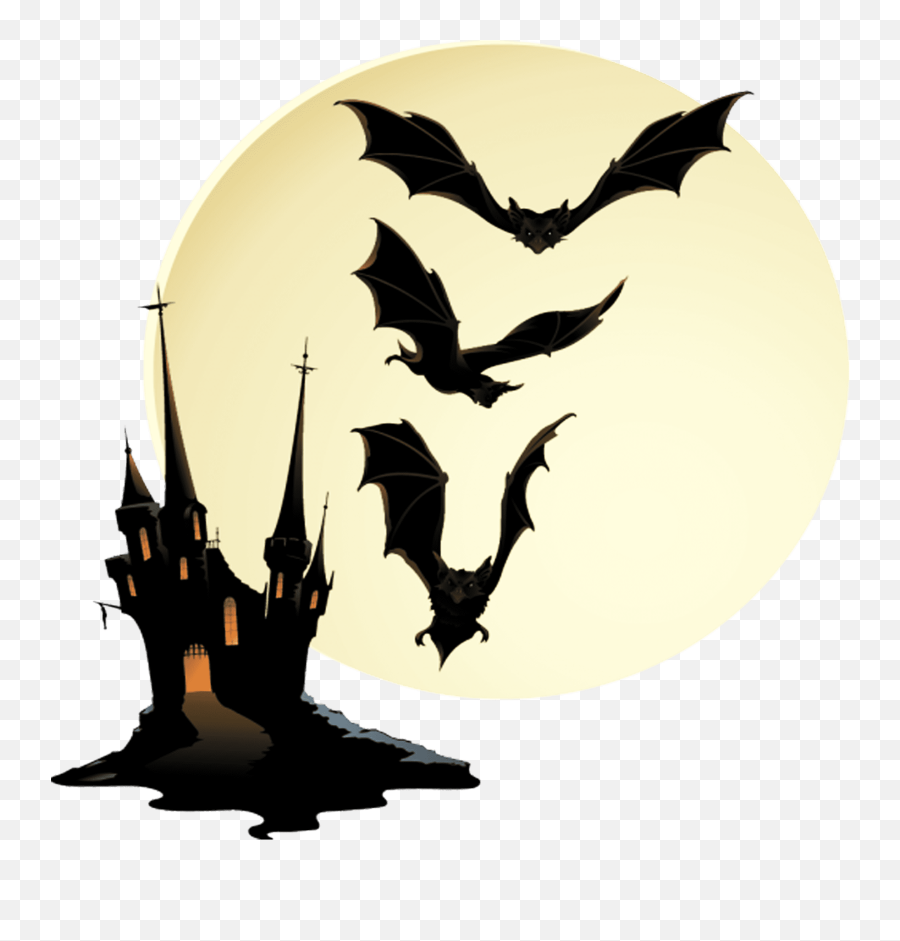 Bat Png - Haunted Houses Silhouettes With Bats Emoji,Small Halloween Emoticons Transparent Background