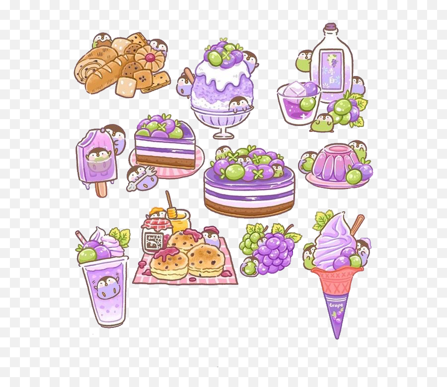 Freetoeditcute Kawaii Penguin Grape Food Remixit In Emoji,Cat And Pancakes Emojis